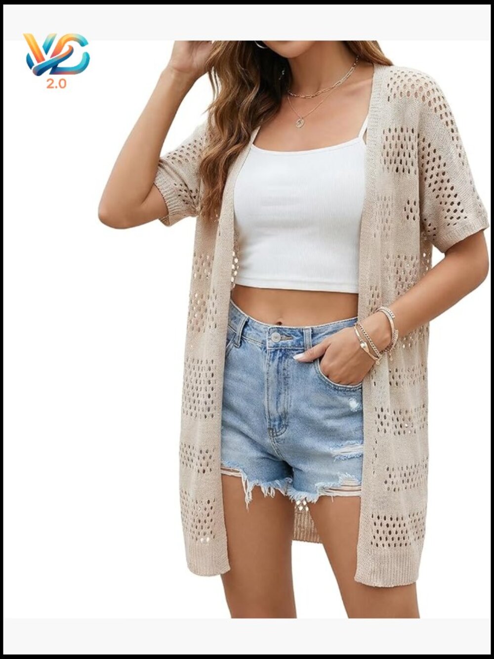 Lightweight Crochet Cardigan - Oversized Open Front Boho Batwing Beach Cover Up